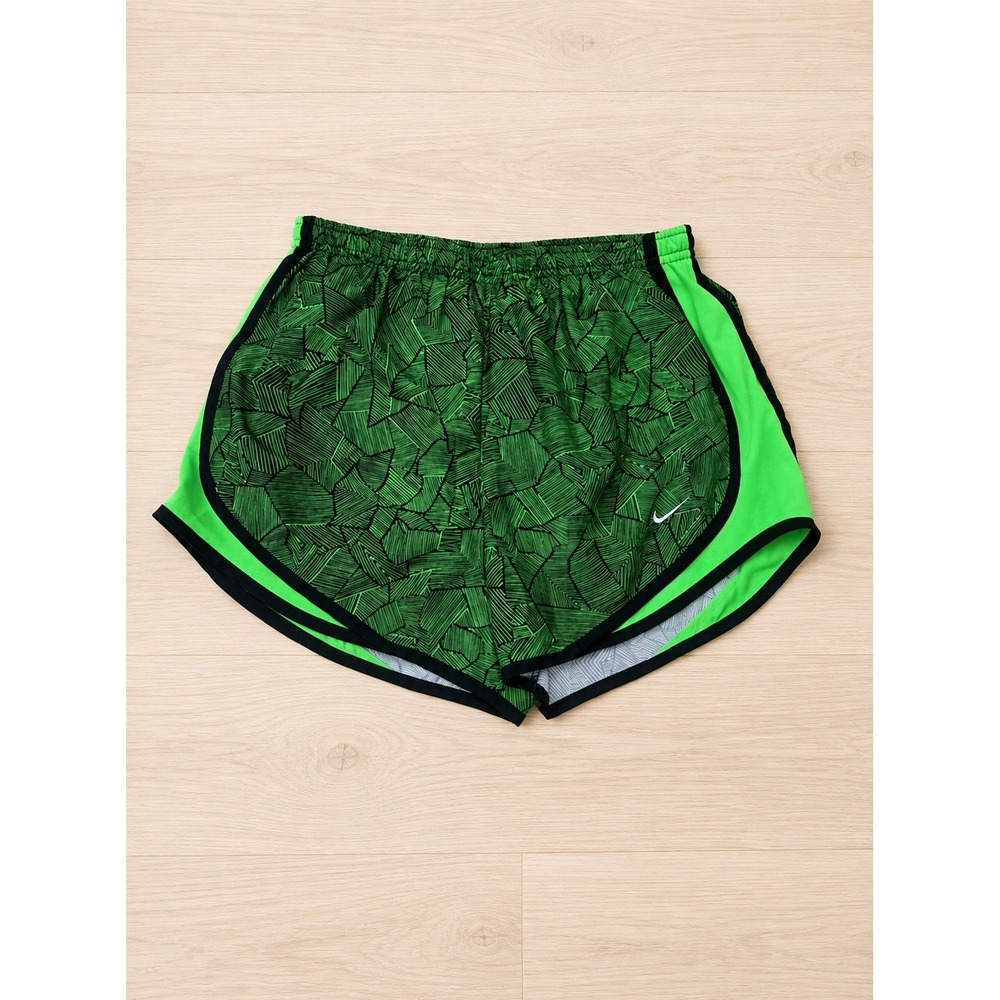 Nike Dri-FIT Tempo Running Shorts Women's Small Green Black Geometric Athletic